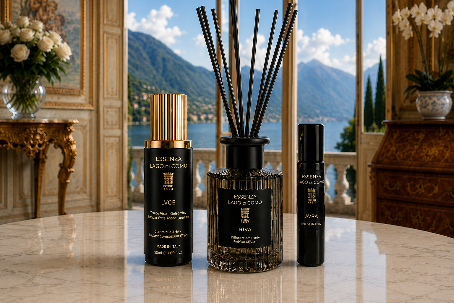 Regali di lusso ispirati al Lago di Como con profumi, skincare e cofanetti Essenza Lago di Como