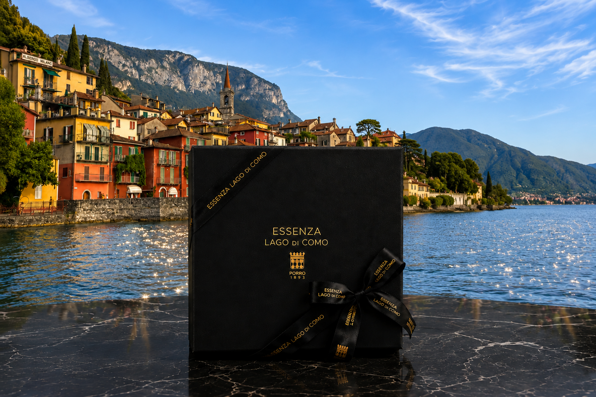 Gift box baby shower di lusso Essenza Lago di Como con profumi e skincare